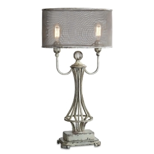 33 Distressed Aged Ivory and Rustic Bronze with Screen Shade Table Lamp - All