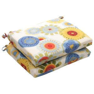 Set of 2 Eco-Friendly Recycled Primary Floral Outdoor Seat Cushions 18.5 - All