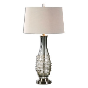 31 Translucent Charcoal Gray Glass Table Lamp with Beige Tapered Round Hardback Shade - All