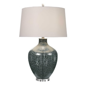 30 Subtle Gray Crackled Finish Table Lamp with Round Beige Drum Shade - All