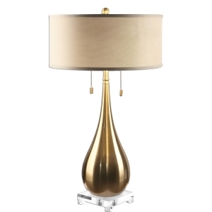 31 Antique Brushed Brass Finish Table Lamp with Beige Round Drum Shade - All