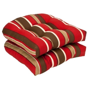 Set of 2 Outdoor Patio Wicker Chair Seat Cushions Tropical Red Stripe - All