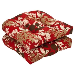 Set of 2 Outdoor Patio Wicker Chair Seat Cushions Tropical Red Flower - All