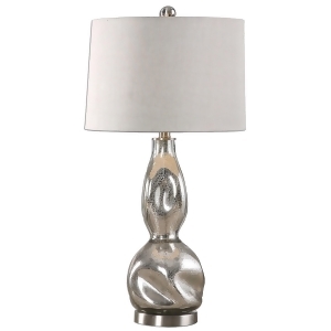 29 Silver Finish Pitted Mercury Accent Table Lamp with Round Gray Drum Shade - All