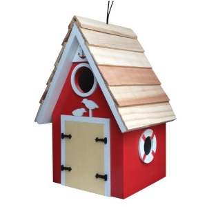 8.25 Fully Functional Vibrant Red Dockside Cabin Outdoor Garden Birdhouse - All