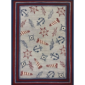 120 Vibrantly Colored Coastal Nautical Pattern Hand Hooked Outdoor Throw Rug - All