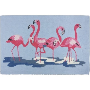 34 Pink and Blue Beach Flamingo Pattern Hand Hooked Rectangular Throw Rug - All