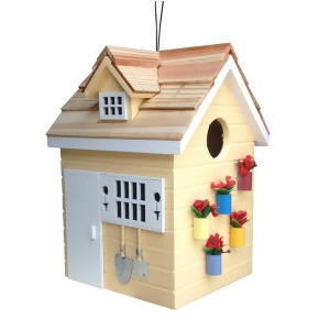 7.75 Fully Functional Nestling Series Yellow Wooden Potting Shed Outdoor Birdhouse - All