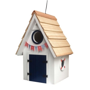 8.25 Fully Functional White and Navy Dockside Cabin Outdoor Garden Birdhouse - All