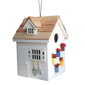 7.75 Fully Functional Nestling Series White Wooden Potting Shed Outdoor Birdhouse - All
