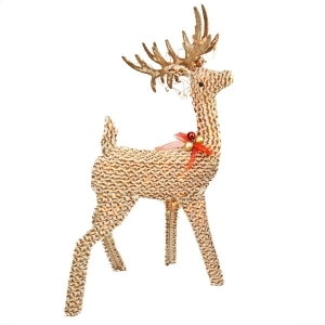 48.5 Pre-Lit Brown and White Striped Chenille Reindeer Outdoor Decoration - All