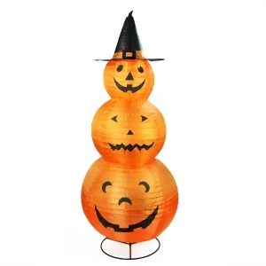 48 Pre-Lit Orange and Black Pumpkins with Witch Hat Halloween Outdoor Decoration - All