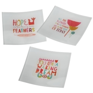 Set of 3 Square Glass Trinket Dishes with Colorful Inspirational Quotes 5 - All