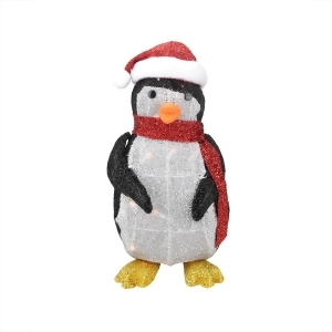 19.5 Lighted Tinsel Penguin with Santa Hat Christmas Outdoor Decoration - All