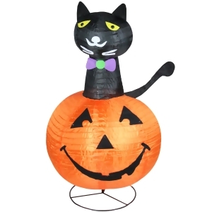 36 Pre-Lit Orange and Black Cat on a Pumpkin Halloween Outdoor Decoration - All