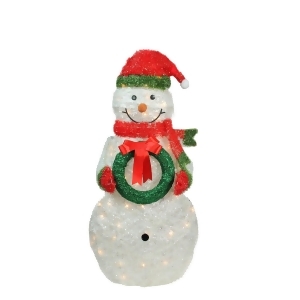 38 Lighted Tinsel Snowman with Wreath Christmas Outdoor Decoration - All