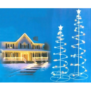 Set of 2 Multi-Color Led Lighted Spiral Christmas Trees Outdoor Decorations 3' 4' - All