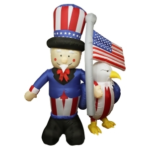 6' Inflatable Lighted Uncle Sam with American Flag and Eagle Outdoor Decoration - All