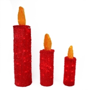 Set of 3 Pre-Lit Red and Gold Tinsel Candle Christmas Outdoor Decorations - All