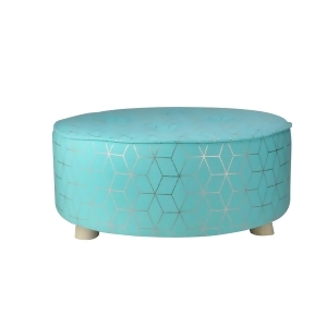 20 Blue and Copper Geometric Print Cotton Canvas Round Stool - All