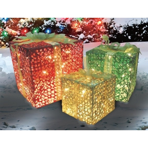 3-Piece Glittering Gift Box Set Lighted Christmas Outdoor Decoration - All
