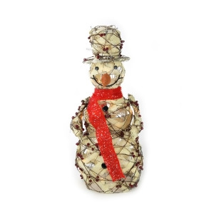 27.5 Lighted Burlap and Berry Rattan Standing Snowman Christmas Outdoor Decoration - All