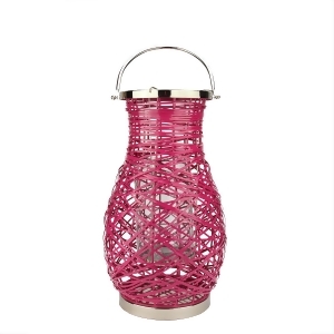 18.5 Modern Fuchsia Pink Decorative Woven Iron Pillar Candle Lantern with Glass Hurricane - All