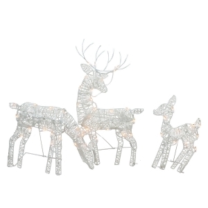 Set of 3 White Glittered Doe Fawn and Reindeer Lighted Christmas Outdoor Decoration - All