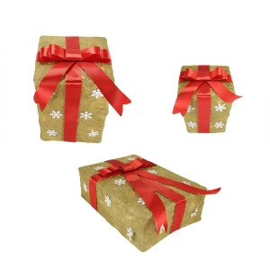 Set of 3 Gold Snowflake Sisal Gift Boxes Lighted Christmas Outdoor Decorations - All