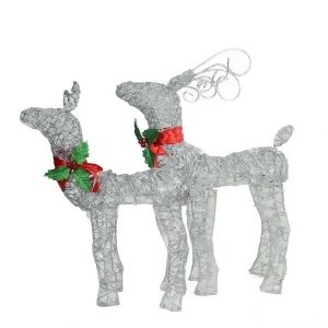 Set of 2 Led Lighted Silver Glitter Buck and Doe Reindeer Christmas Outdoor Decorations - All