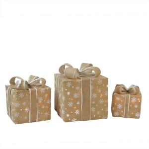 Set of 3 Lighted Natural Snowflake Burlap Gift Boxes Christmas Outdoor Decorations - All