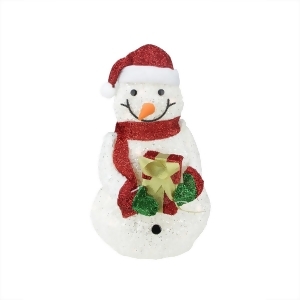 23 Lighted White Plush Glittered Snowman with Tinsel Gift Christmas Outdoor Decoration - All