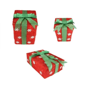 Set of 3 Red Snowflake Sisal Gift Boxes Lighted Christmas Outdoor Decorations - All