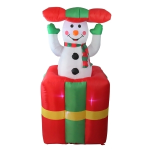 5' Lighted Inflatable Pop Up Snowman in Gift Box Christmas Outdoor Decoration - All