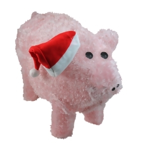 28 Pre-Lit Led Outdoor Chenille Pig in Santa Hat Christmas Outdoor Decoration - All