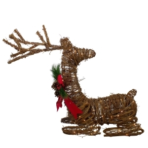 30 Lighted Rattan Reindeer with Red Bow and Pine Cones Christmas Outdoor Decoration - All