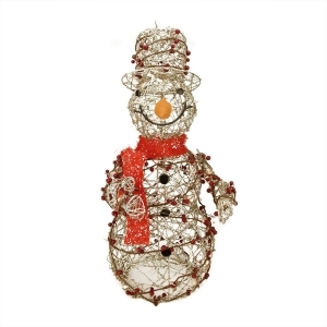 28 Lighted Champagne Gold Glittered Rattan Berry Snowman Christmas Outdoor Decoration - All
