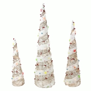 Set of 3 Lighted Champagne Gold Rattan Candy Covered Cone Tree Christmas Outdoor Decorations 39.25 - All