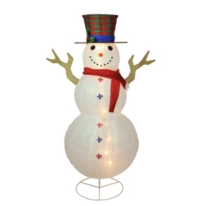 72 Pre-Lit Glitter Snowman with Plaid Top Hat Outdoor Christmas Decoration - All