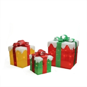 Set of 3 Lighted Gold Green and Red Gift Boxes Christmas Outdoor Decorations - All
