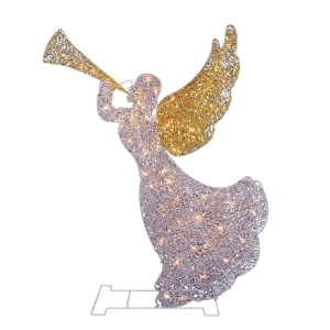 46 Lighted Glitter Sequin 3-D Angel with Trumpet Christmas Outdoor Decoration Clear Lights - All