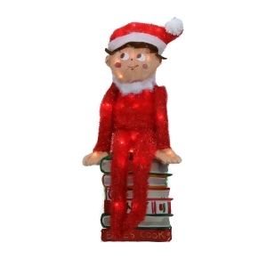 24 Pre-Lit Elf on the Shelf 3-D Sitting Elf on Books Christmas Outdoor Decoration Clear Lights - All