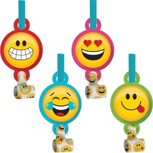 Club Pack of 48 Subtle Colored Emoji Medallion Party Blowout Noisemakers 8.2 - All