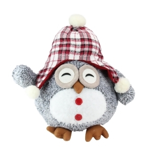 12 Gray Owl With Plaid Bennie Cap Plush Table Top Christmas Figure - All