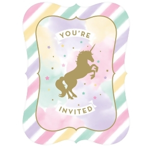 Club Pack of 48 White and Pink Unicorn Sparkle Print Party Invitations 6 - All