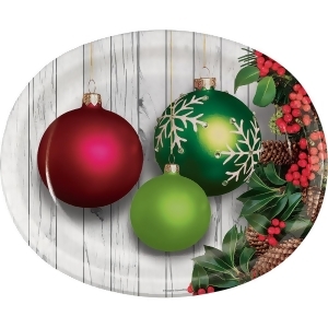 Club Pack of 96 Red and Green Christmas Ornaments Printed Oval Platter 12.1 - All