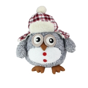 12 Gray Owl with Plaid Bomber Cap Plush Table Top Christmas Figure - All