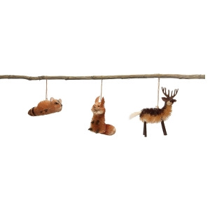 Set of 6 Brown Sisal Rustic Raccoon Fox and Deer Christmas Ornaments 4.5 - All