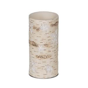 Set of 4 Led Rustic Snowflake Birch Flameless Wax Pillar Christmas Candle 6 - All