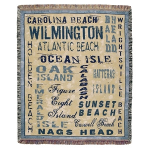 50 x 60 khaki and green North Carolina shores with fringe border rectangular tapestry - All